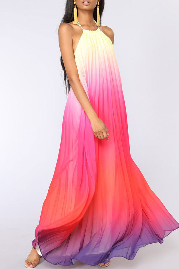 Gradient Color Halter Maxi Dress - Mislish