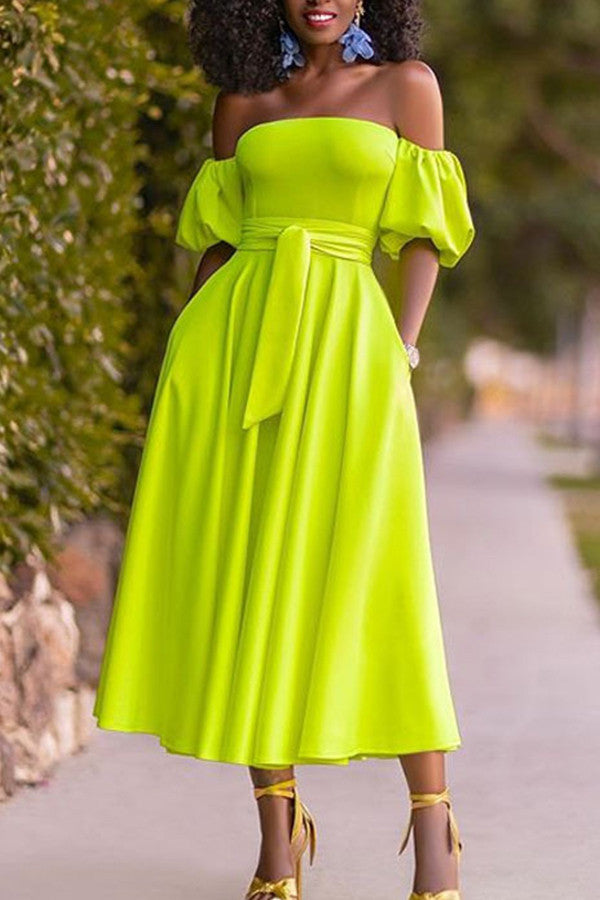 Fluorescent Green Lace-up Dress - Mislish