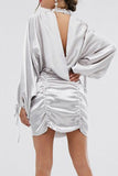 Sexy Drawstring Shirred Short Dress - Mislish