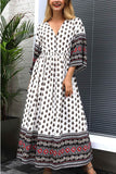 Boho V-neck Buttoned Print Maxi Dress - Mislish
