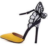 Pointed High Heels Pumps Shoes With Butterfly Wings - Mislish