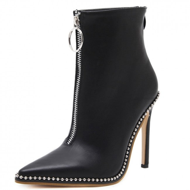 Rivet High Heels Ankle Boots With Double Zipper - Mislish