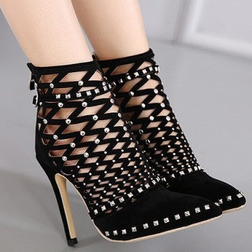 Black Evening Shoes Rhinestone Ankle Strap High Heels Prom Shoes Open Toe  Cut Out Thin High Heel Summer Sandals Crystal - Women's Sandals - AliExpress