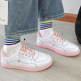 Color Block Flat Heel Lace-up Sneakers - Mislish